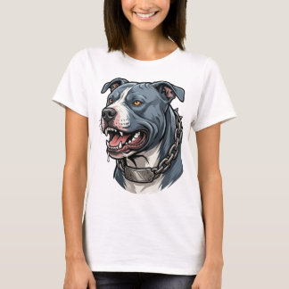 Fierce Blue Grey Pit Bull with Spiked Chain Collar T-Shirt