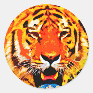 Fierce Bright Orange Siberian Tiger Classic Round Sticker