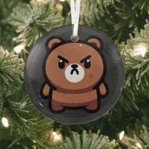 Fierce Brown Bear Art Glass Tree Decoration
