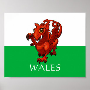 Fierce But Cute Baby Welsh Red Dragon Cartoon Poster