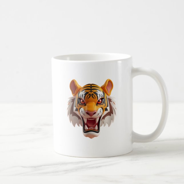 Fierce cartoon tiger with expression. coffee mug (Right)
