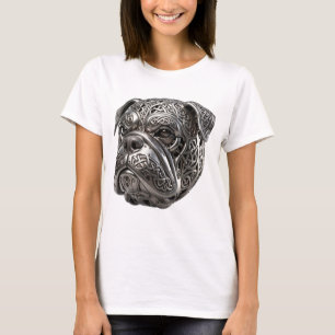 Fierce Celtic Silver Bulldog  Warrior Knot Totem T-Shirt