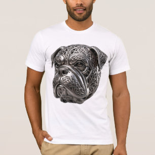 Fierce Celtic Silver Bulldog Warrior Knot Totem T-Shirt