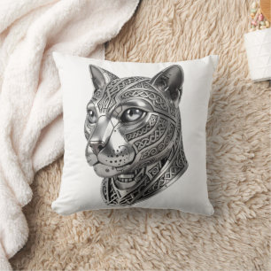 Fierce Celtic Silver Cat Head – Stealth Warrior To Cushion
