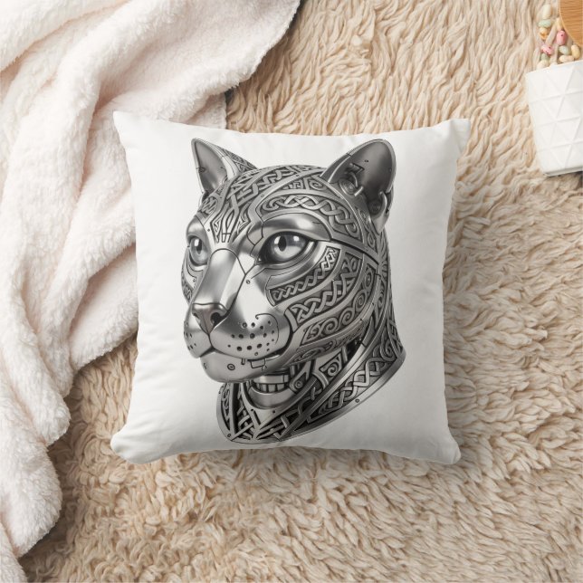 Fierce Celtic Silver Cat Head – Stealth Warrior To Cushion (Blanket)