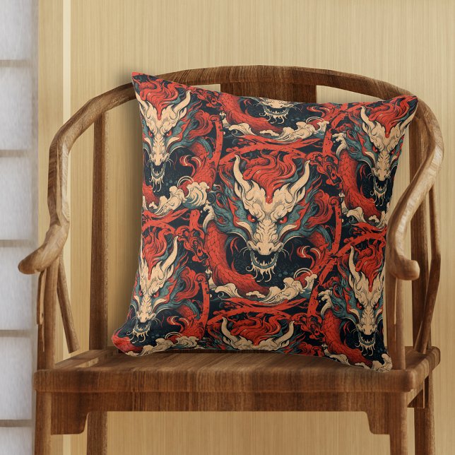 Fierce Chinese or Japanese Dragon  Cushion (Creator Uploaded)