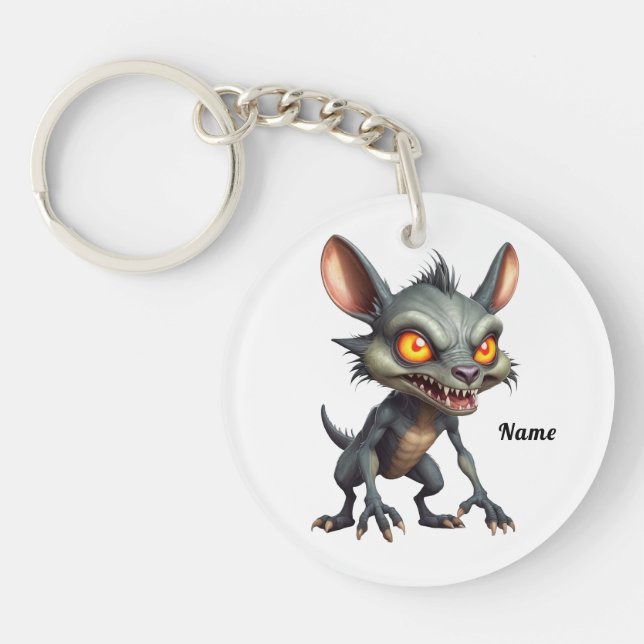 Fierce Chupacabra Art Spiky Fur Fantasy Creature  Key Ring (Front)