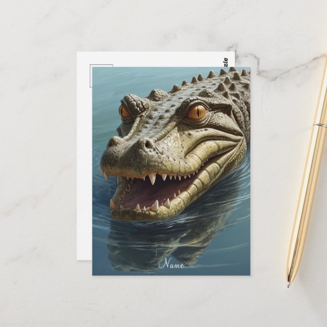 Fierce Crocodile with Piercing Eyes Wildlife Postcard (Front/Back In Situ)