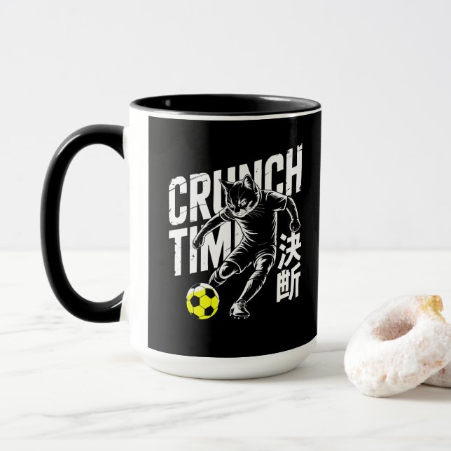 Fierce Determination Soccer Cat Anime Lover Sports Mug (With Donut)
