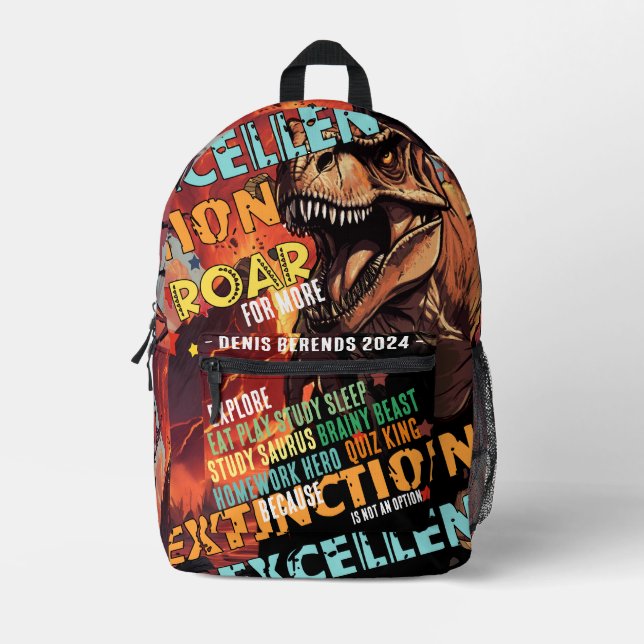Fierce Dino Motivation - Customisable Kid's  Printed Backpack (Front)