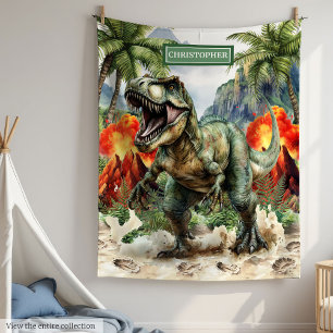 Fierce Dinosaur Birthday Blanket Custom Name Boy