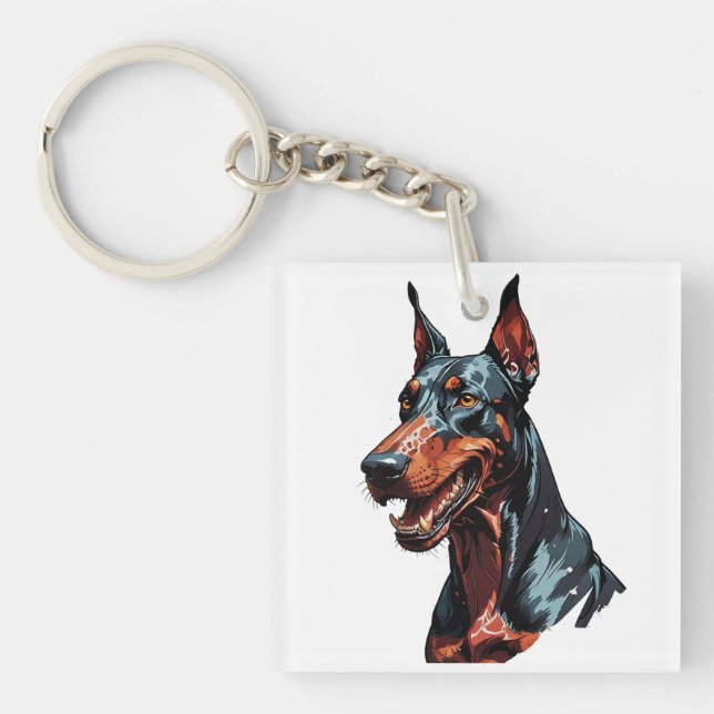 Fierce Doberman Portrait Aggressive Dog gift Key Ring (Front)