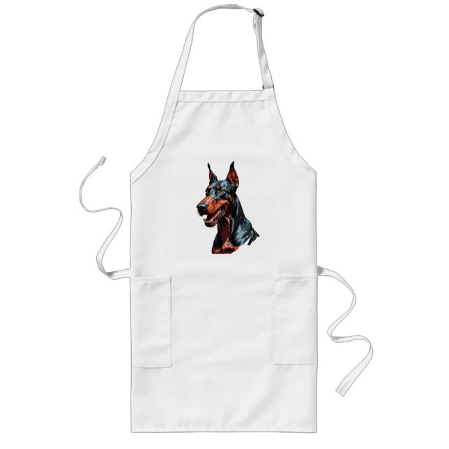 Fierce Doberman Portrait Aggressive Dog gift Long Apron (Front)
