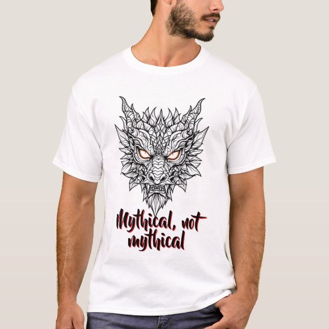 Fierce Dragon Head Line Art T-Shirt (Front)
