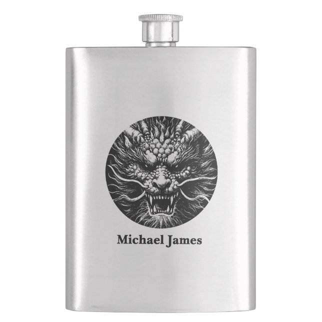 Fierce Dragon Personalised Hip Flask (Front)