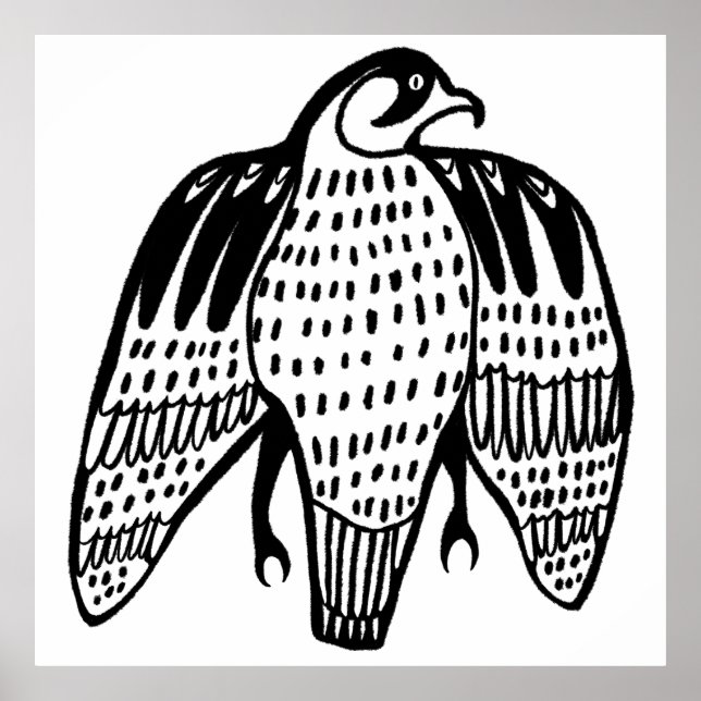 Fierce Falcon black line drawing on white Poster (Front)