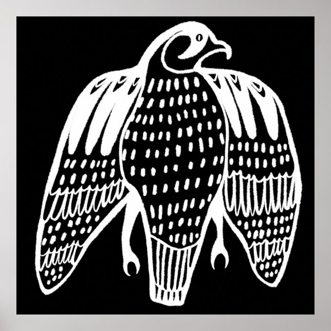 Fierce Falcon black line drawing white on black Poster (Front)