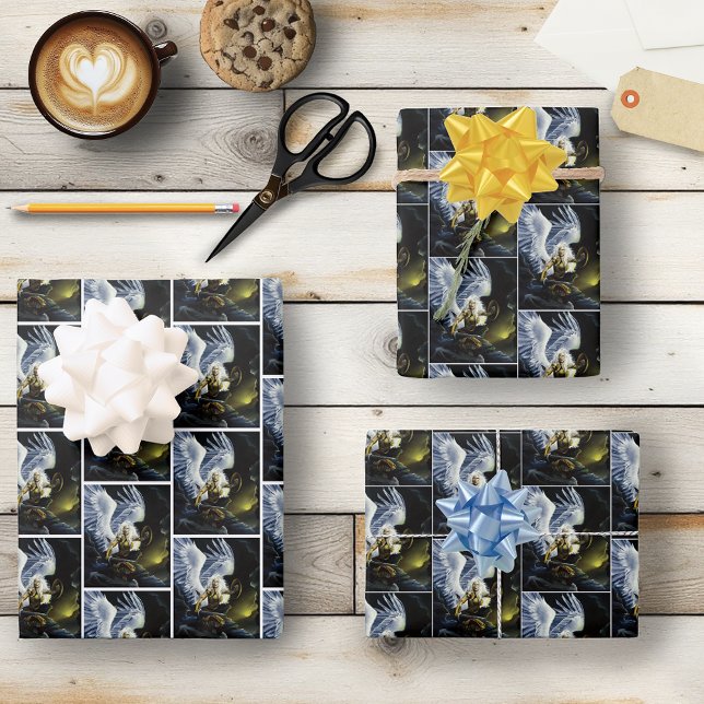 Fierce Fantasy Warrior Angel Sword Wrapping Paper Sheet (Creator Uploaded)