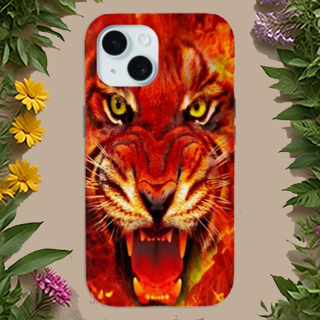 Fierce Fiery Roaring Tiger Art iPhone 15 Case (Creator Uploaded)