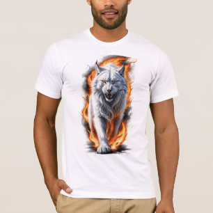 Fierce Flaming Lynx Walking Through Flames T-Shirt