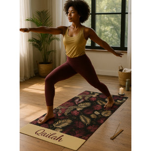 Fierce Flow Burgundy, Gold & Jungle Vibes Yoga Mat