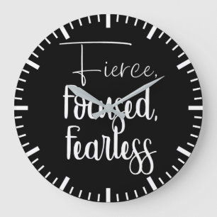Fierce, Focused, Fearless - Hustle, Gym, Success Large Clock