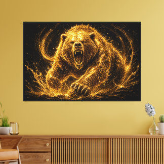 Fierce Golden Bear Roar Art Canvas Print