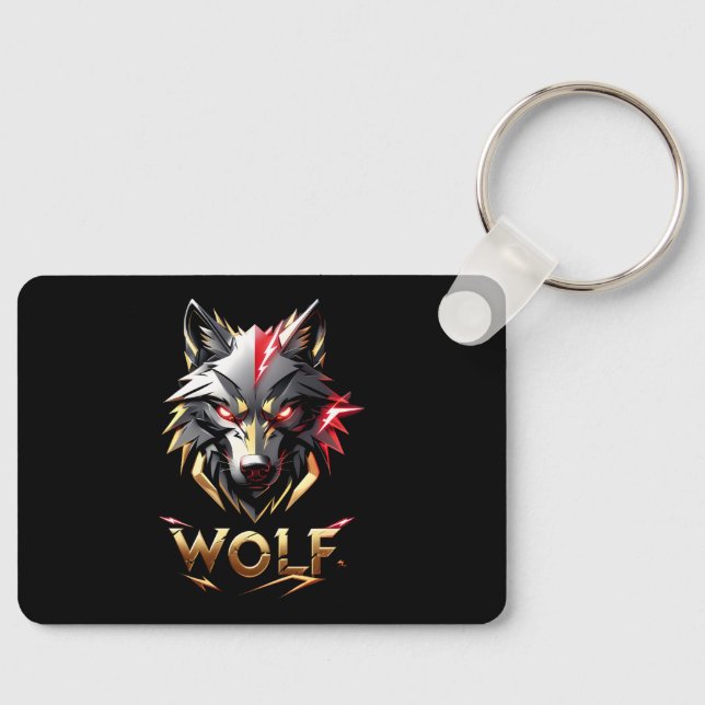 Fierce Golden & Red Wolf Head Design Key Ring (Front)