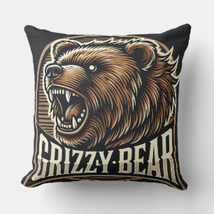 Fierce Grizzly Bear Illustration Cushion