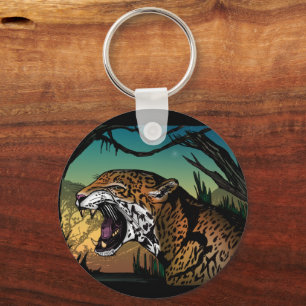 Fierce Growling Jaguar Jungle Art – Bold Tropical  Key Ring