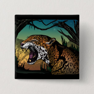 Fierce Growling Jaguar Jungle Graphic – Bold Tropi 15 Cm Square Badge