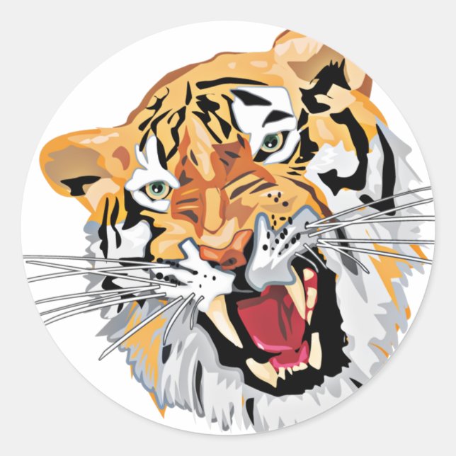 Fierce Growling Tiger Classic Round Sticker (Front)