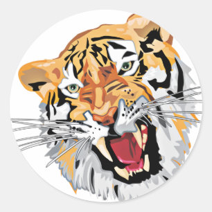 Fierce Growling Tiger Classic Round Sticker