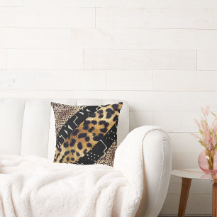 Fierce Harmony: African Leopard & Snakeskin Patter Lumbar Cushion