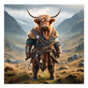 Fierce Highland Warrior: The Courageous Cow Viking Photo Print