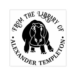 Fierce Hippopotamus Silhouette Library Book Name Self-inking Stamp