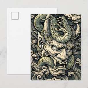 Fierce Horned Demon Serpent Storm Pop Art Postcard