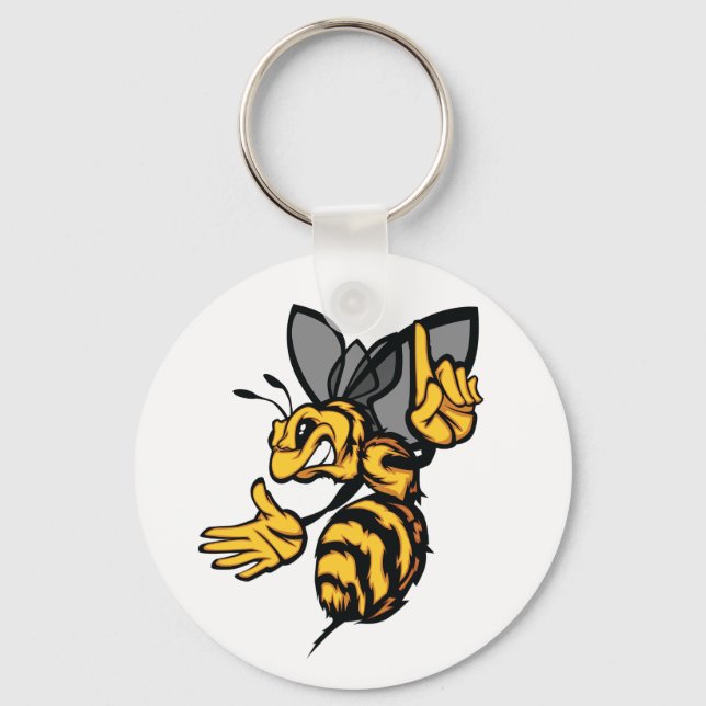 Fierce Hornet Mascot Angry Yellow Key Ring (Front)