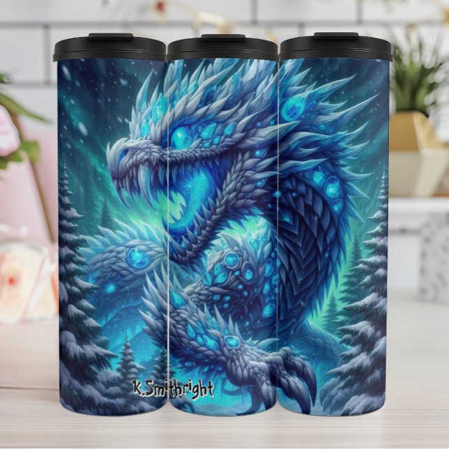 Fierce Ice Dragon in Forest Thermal Tumbler (Creator Uploaded)