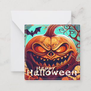 Fierce Jack-o-Lantern Bat Halloween Art Card
