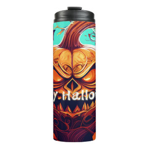 Fierce Jack-o-Lantern Bat Halloween Art Thermal Tumbler
