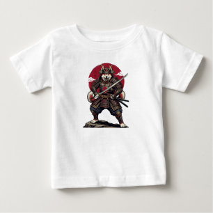 Fierce Japanese Akita Inu Samurai Warrior with Kat Baby T-Shirt