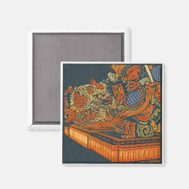 Fierce Kabuki Warriors – Japanese Woodblock Spirit Magnet (Front/Back)