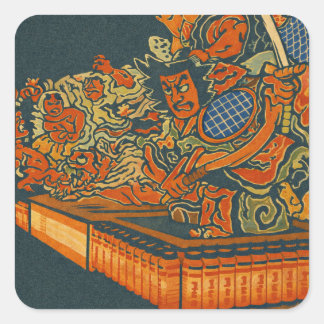 Fierce Kabuki Warriors – Japanese Woodblock Spirit Square Sticker