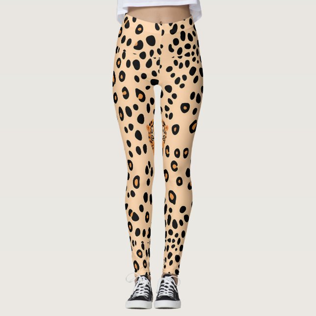 Fierce Leopard Face Print Leggings (Front)