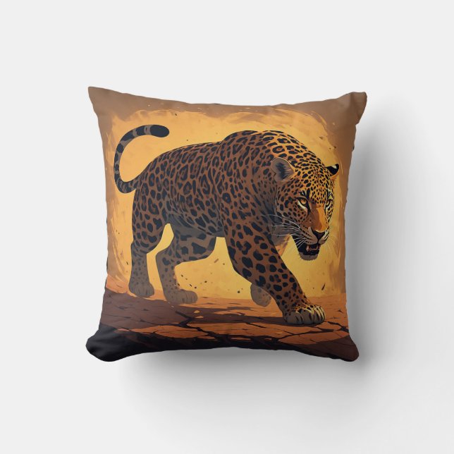 Fierce Leopard Prowling at Sunset Cushion (Front)
