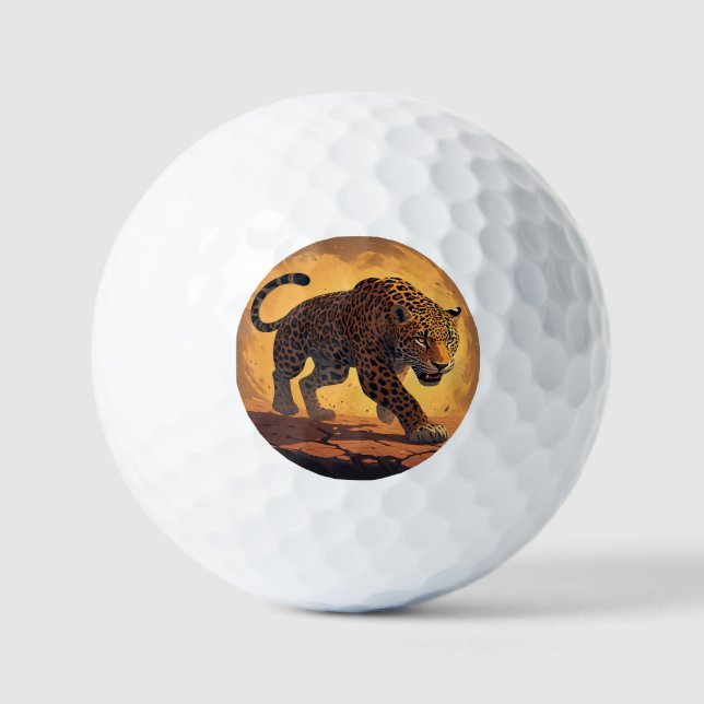 Fierce Leopard Prowling at Sunset Golf Balls (Front)
