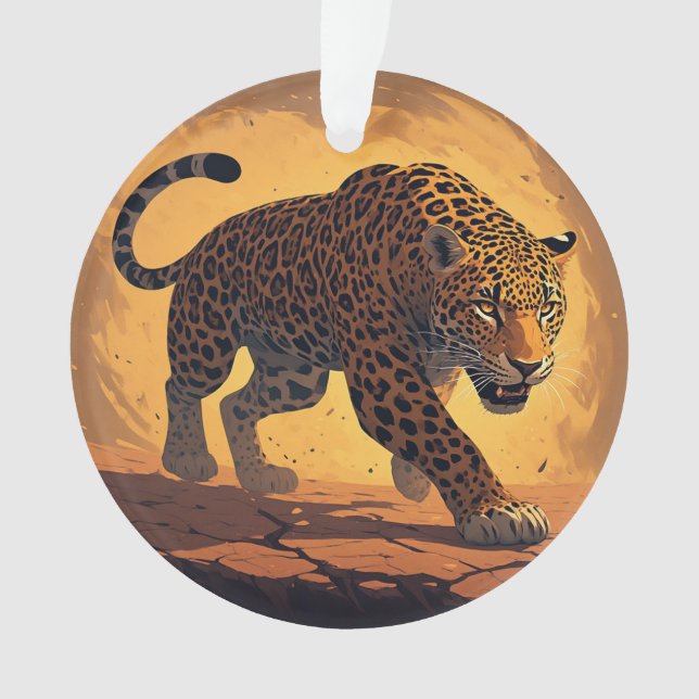 Fierce Leopard Prowling at Sunset Ornament (Front)