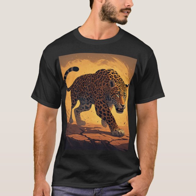 Fierce Leopard Prowling at Sunset T-Shirt (Front)