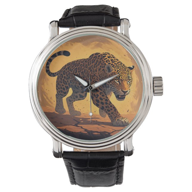 Fierce Leopard Prowling at Sunset Watch (Front)